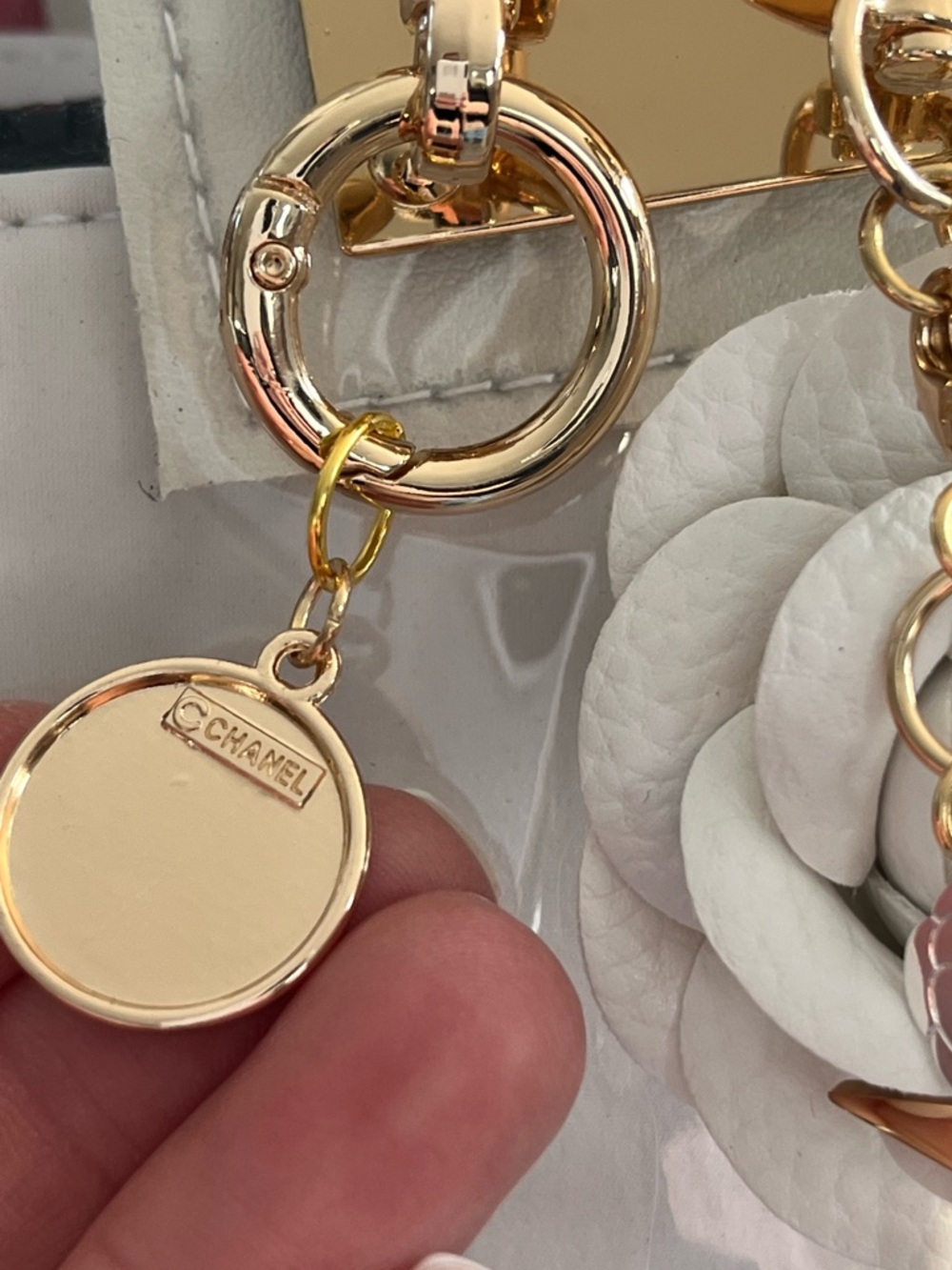 Custom Upcycled Chanel Beauté Clear Bag w Authentic Charms, Ribbon & Makeup Bag - Picture 7 of 16